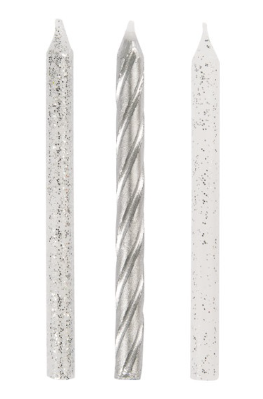 Glitter and Silver Spiral Birthday Candles - Assorted 24ct