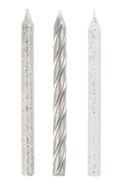 Glitter and Silver Spiral Birthday Candles - Assorted 24ct