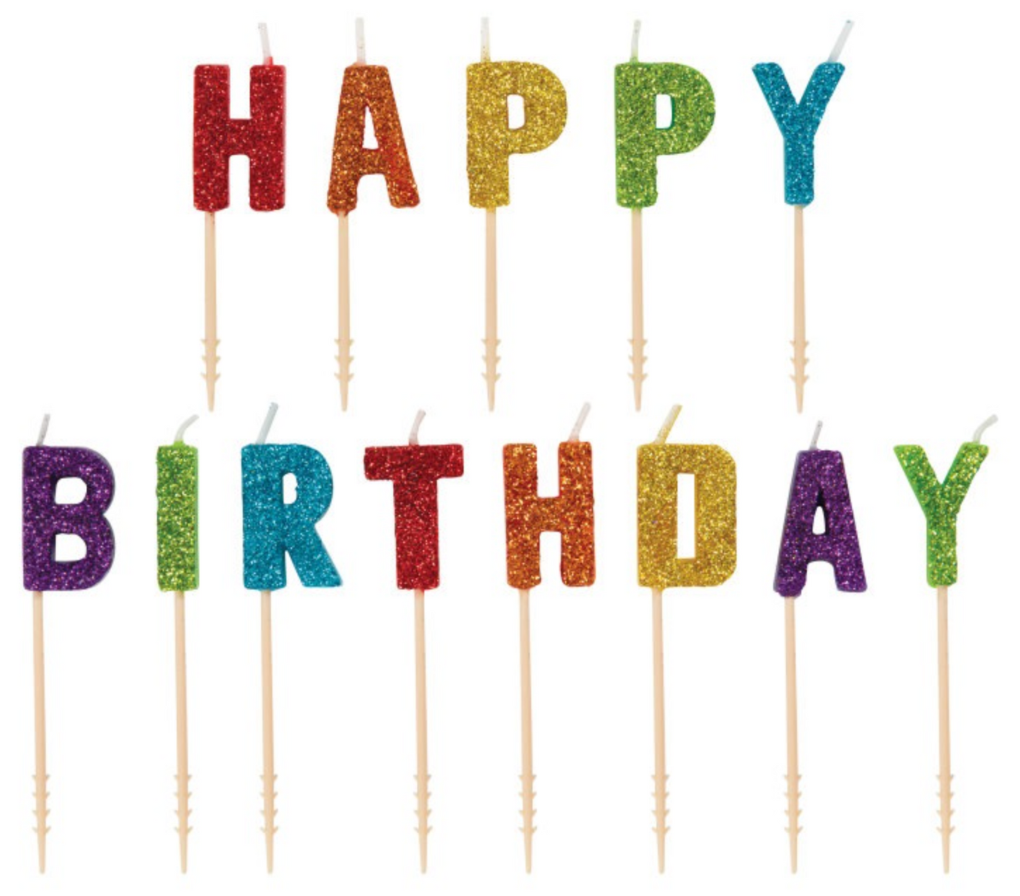 Rainbow Glitter Happy Birthday Letter Pick Birthday Candles 13pc