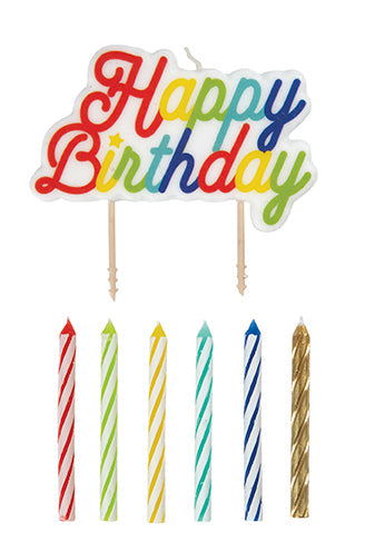 Multi Colored Birthday Candles and Large Happy Birthday Pick Candle 13pc
