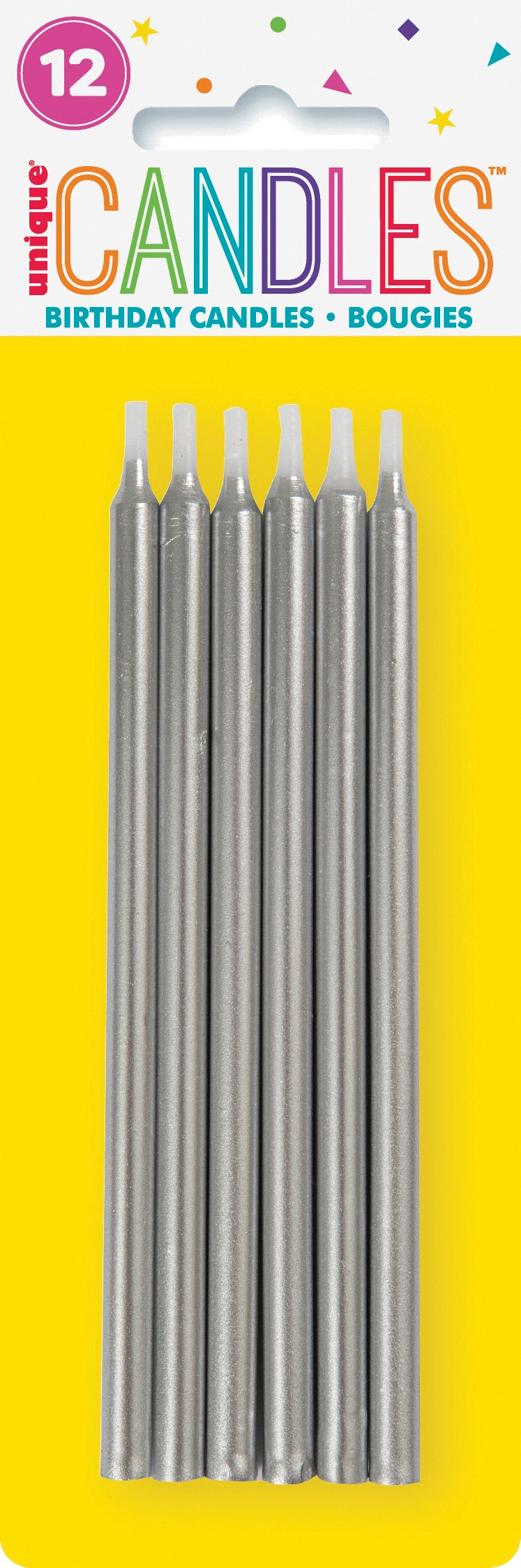 Silver Birthday Candles 5in 12ct