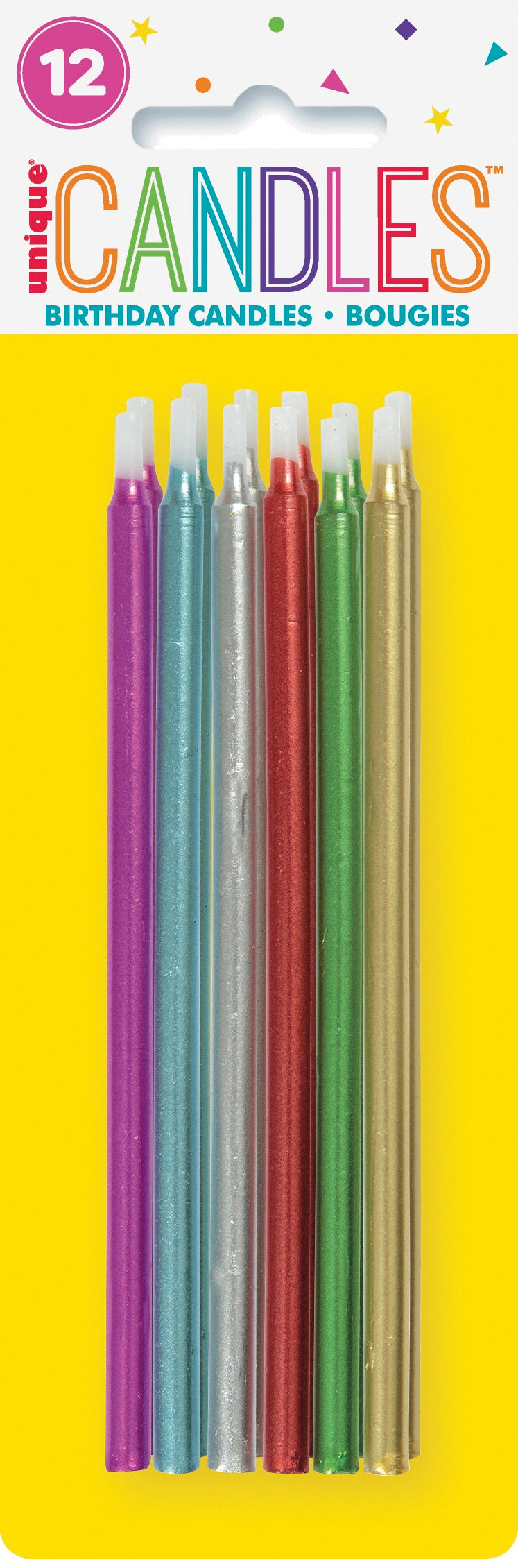 Metallic Birthday Candles 5in - Assorted 12ct