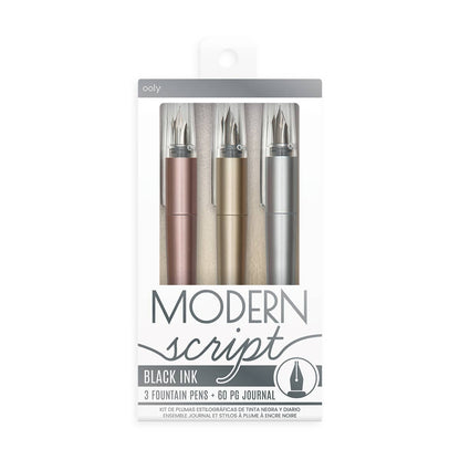Modern Script Black Ink Fountain Pens and Journal Set