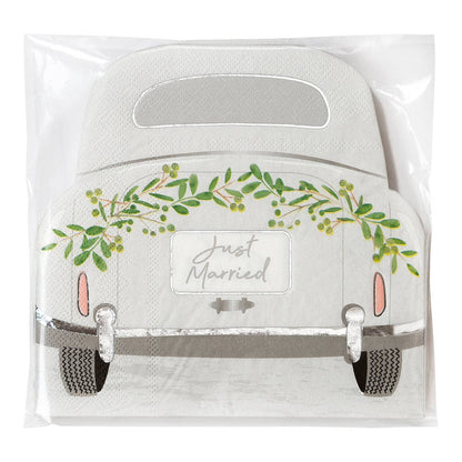 Just Married Car Shaped Napkins - 16 Pack | Wedding Decor |