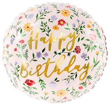 #054 Happy Birthday Light Pink Flowers Round Foil Balloon 18 in.