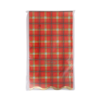 Red Plaid Gold Foiled Scalloped Dinner Napkin