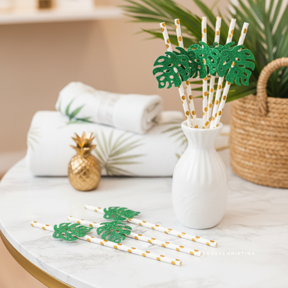12 Pack - Tropical Leaf Paper straws