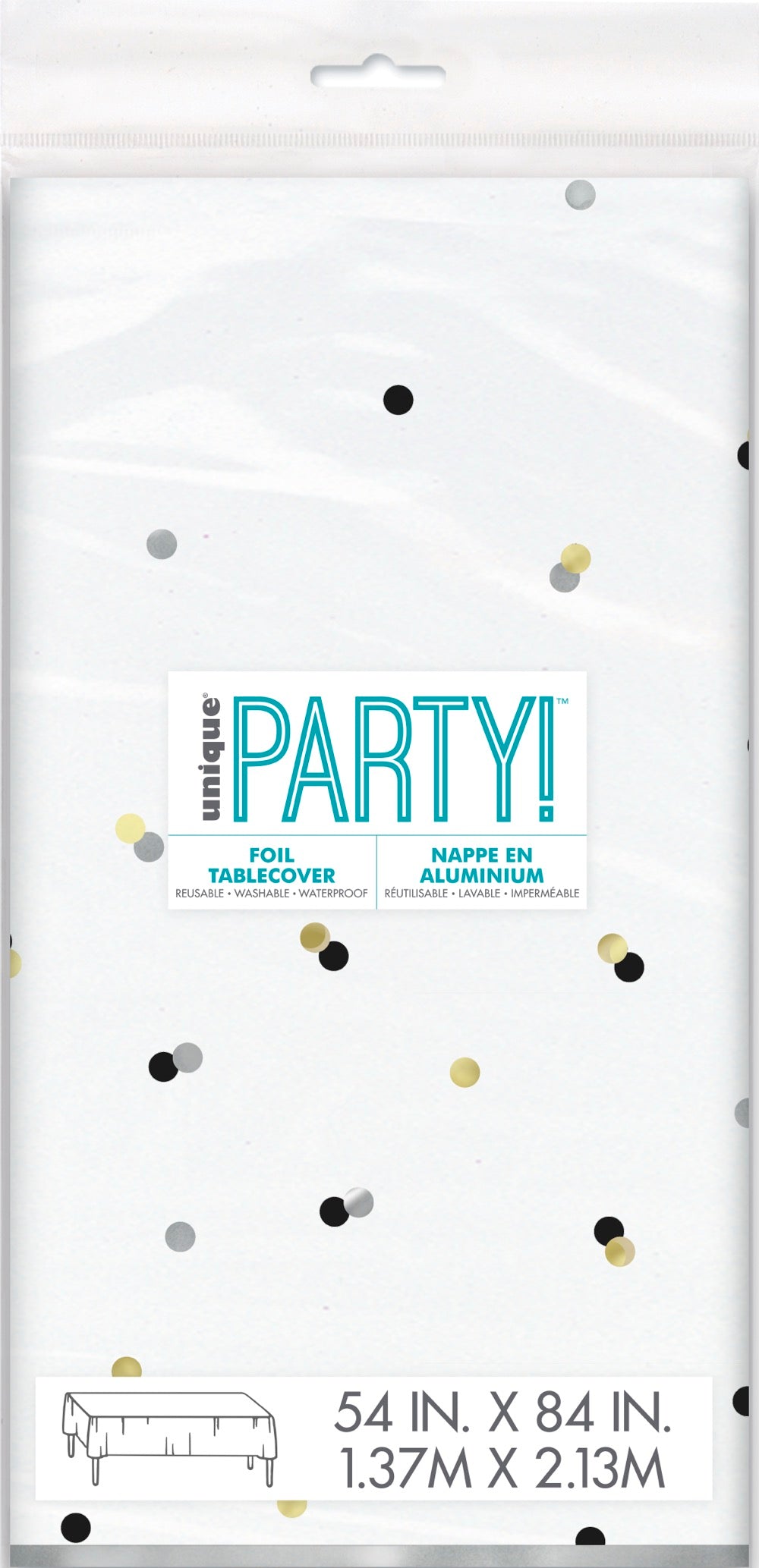 Modern Gold Confetti Rectangular Foil Table Cover 54in x 84in