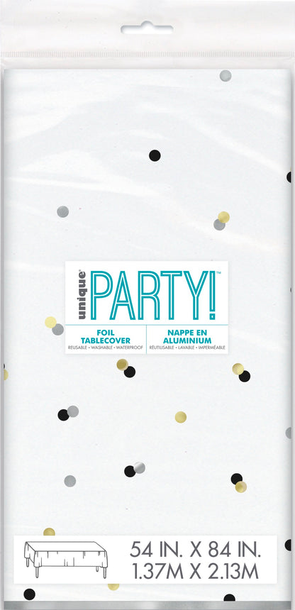 Modern Gold Confetti Rectangular Foil Table Cover 54in x 84in