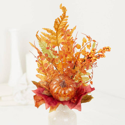 15" Artificial Autumn Leaves, Berries and Pumpkin Stem