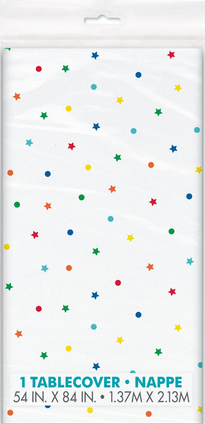 Dots and Stars Birthday Rectangular Plastic Table Cover 54in x 84in