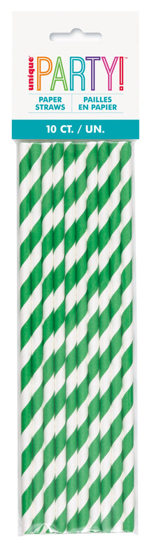 Green & White Stripe Paper Straw 10ct