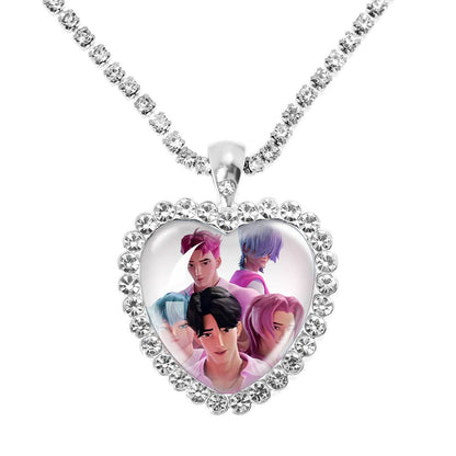 KDH k-pop inspired Gem Heart Rhinestone Necklace
