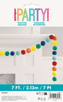 Rainbow Felt Pom Pom Garland 7ft
