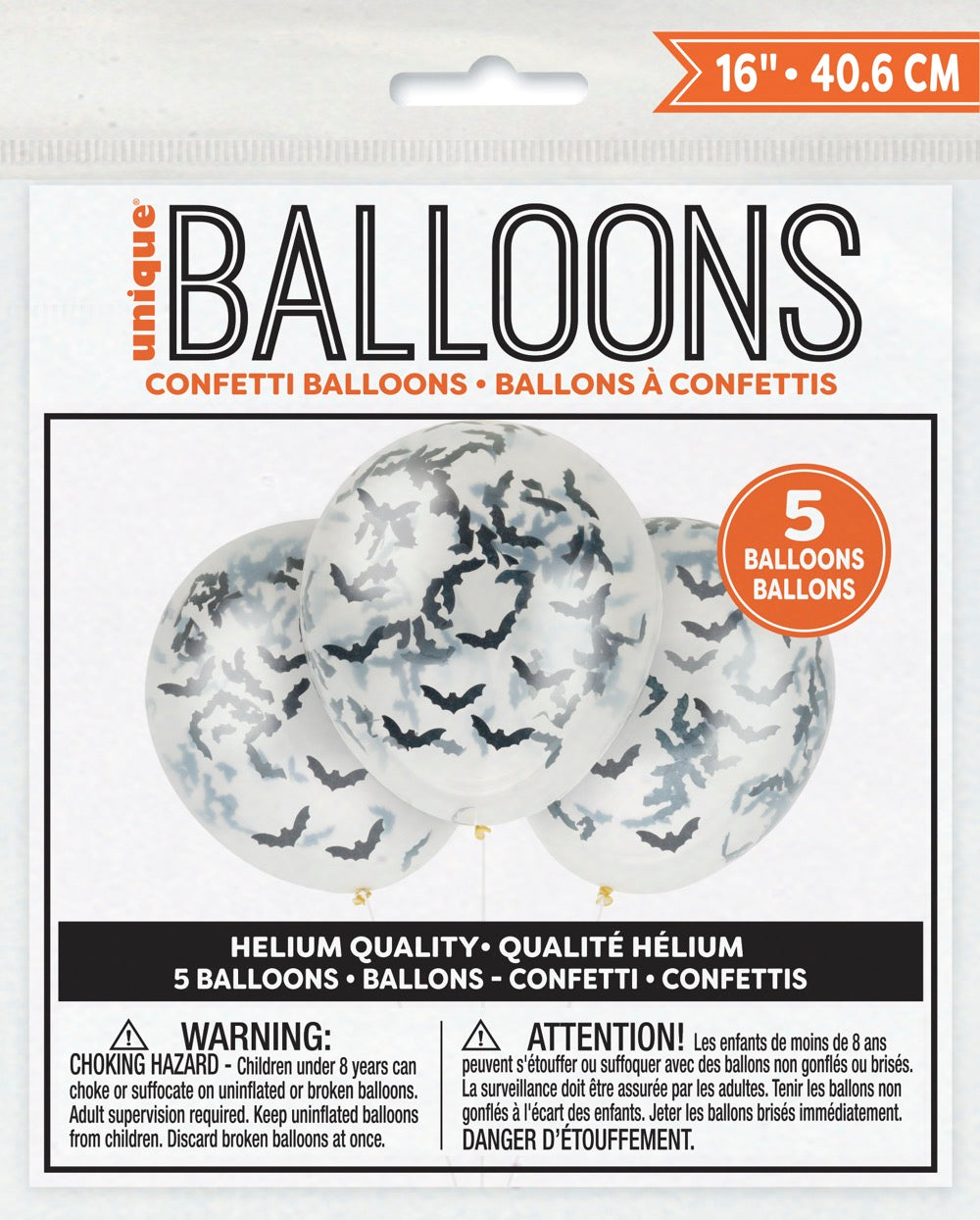 Clear Latex Balloons with Bat-Shaped Confetti 16in 5ct - Pre-Filled