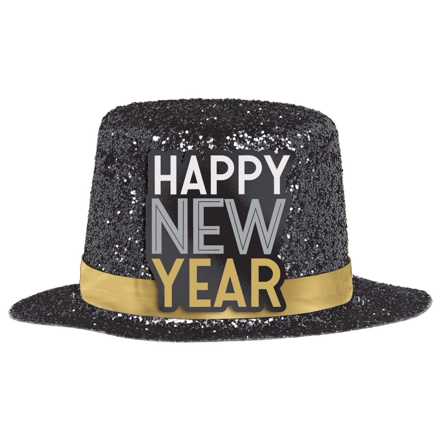 Happy New Year Mini 2in Top Hat Black, Silver, Gold