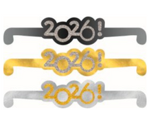 2026 New Years Glitter Glasses - Black, Silver, Gold 8ct