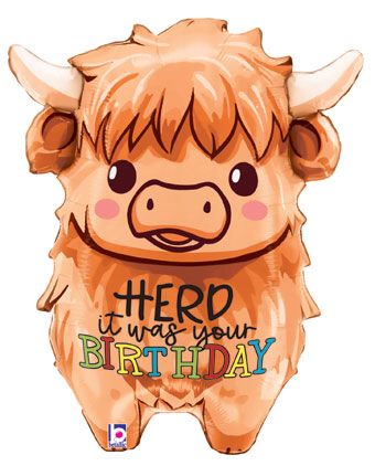 #038 Highland Cow Birthday 27in Balloon