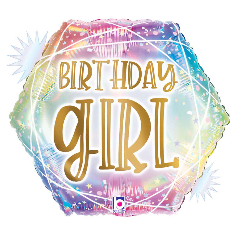 #022 Opal Pastel Geo Birthday Girl 18in Balloon