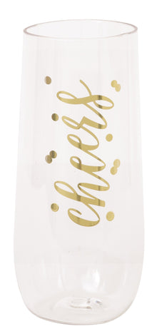 Cheers Plastic Stemless Champagne Flute - Foil Stamping