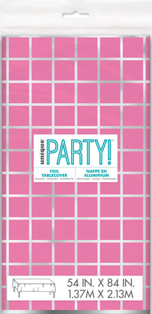 Silver & Bright Pink Rectangular Foil Table Cover 54in x 84in