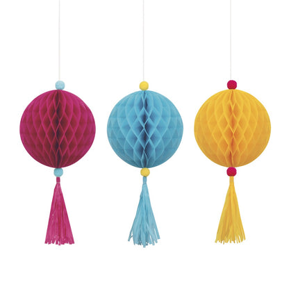 Pink Yellow & Blue Tissue Ball & Tassel Ornament Decoration Kit 3ct