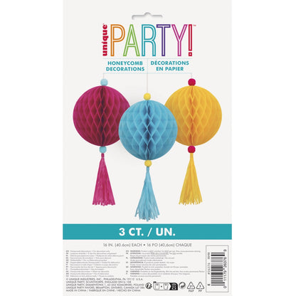 Pink Yellow & Blue Tissue Ball & Tassel Ornament Decoration Kit 3ct