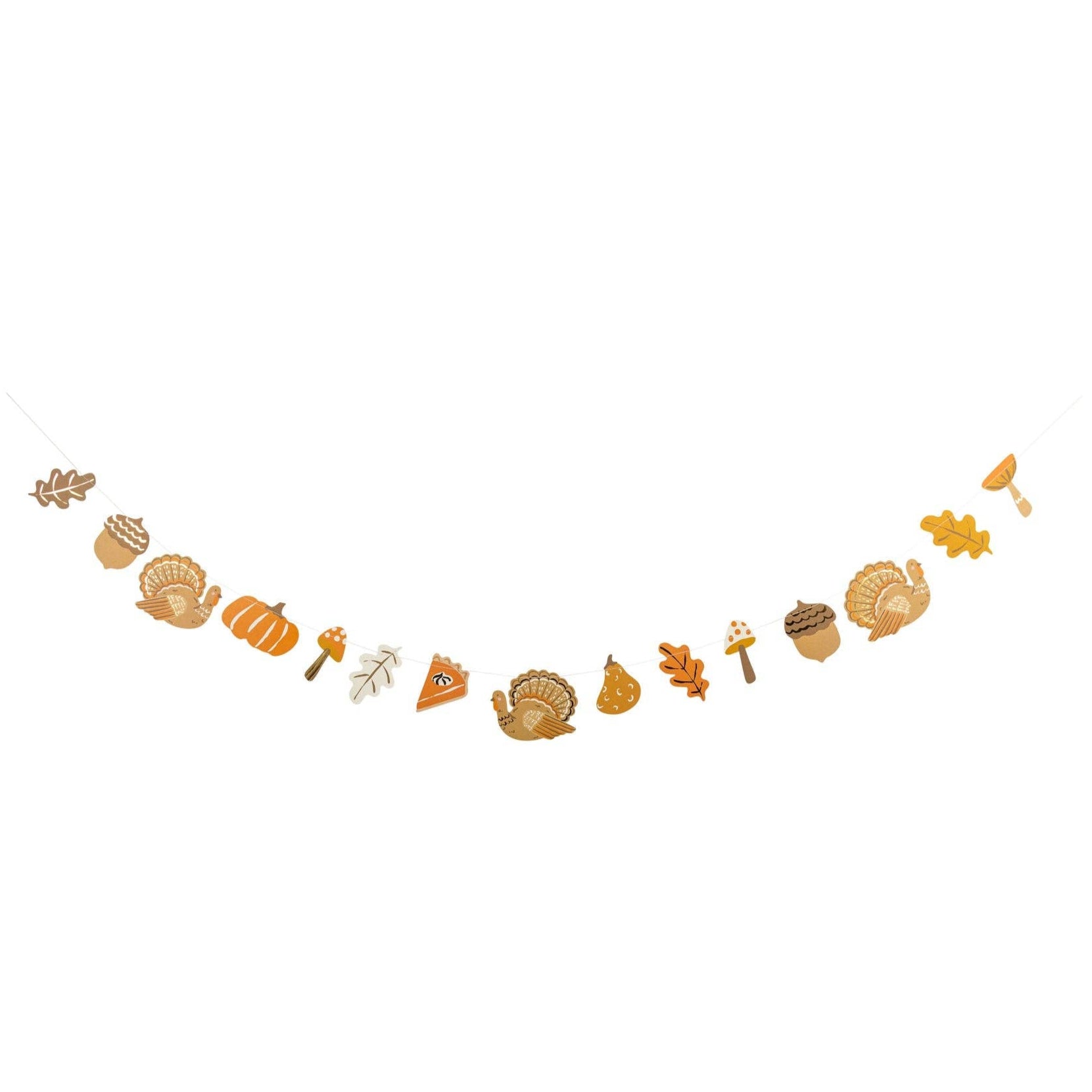Decorative garland with autumn-themed elements on a white background