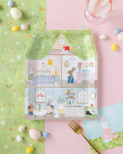 Bunny Cottage Shaped Paper Plates 8ct