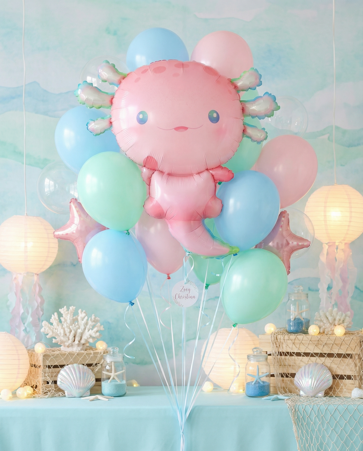#403A Pink Axolotl Foil Balloon