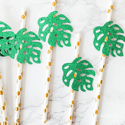 12 Pack - Tropical Leaf Paper straws