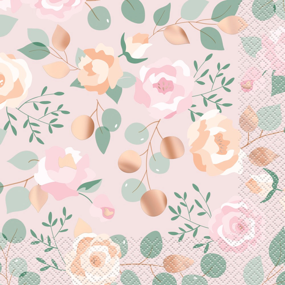 Pink Blooms Luncheon Napkins 16ct - Foil Stamping