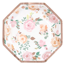 Pink Blooms Octagon Shaped 8.25in Plates 8ct - Foil Stamping