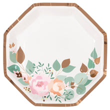 Pink Blooms Octagon Shaped 9.25in Plates 8ct - Foil Stamping