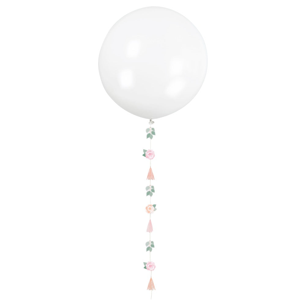 Pink Blooms Jumbo 24in Latex Balloon with Decorative Botanical Tail
