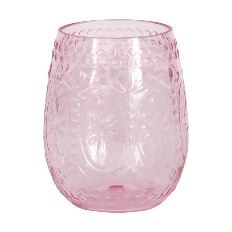 Pink Vintage Plastic Stemless Wine Glass