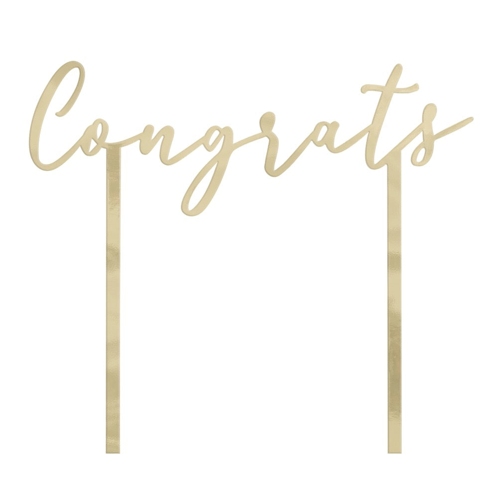 Gold Metallic Plastic Congrats Cake Pick