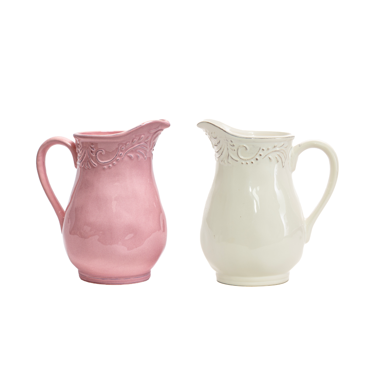 7.25"H Ceramic Pitcher with Embossed Details