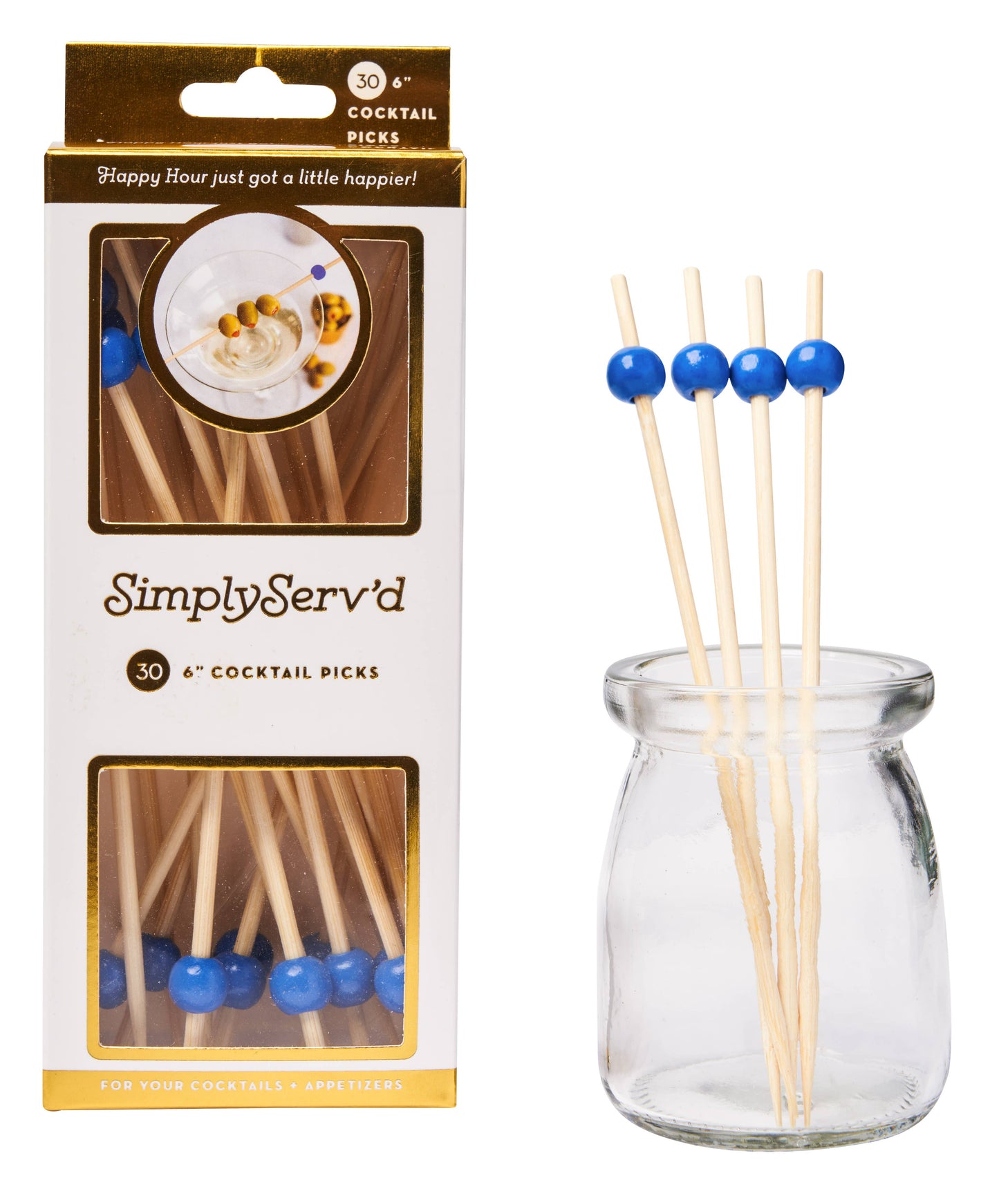 Party Pick Fancy Bamboo Toothpick Large 6" Blue Ball 30pk