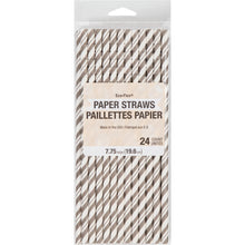 Striped Paper Straws 24ct - Silver
