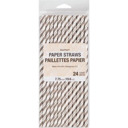 Striped Paper Straws 24ct - Silver
