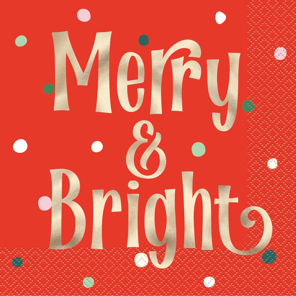 Vintage Christmas Merry & Bright Lunch Napkins 16ct - Foil Stamping