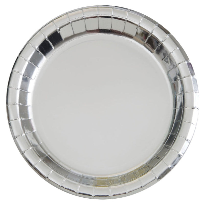 Silver Foil Round 9in Dinner Plates 8ct
