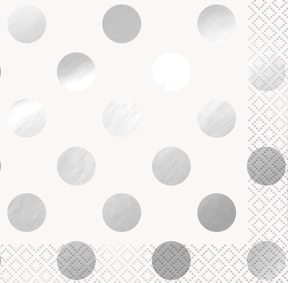 Silver Foil Dots Beverage Napkins 16ct - Foil Stamping