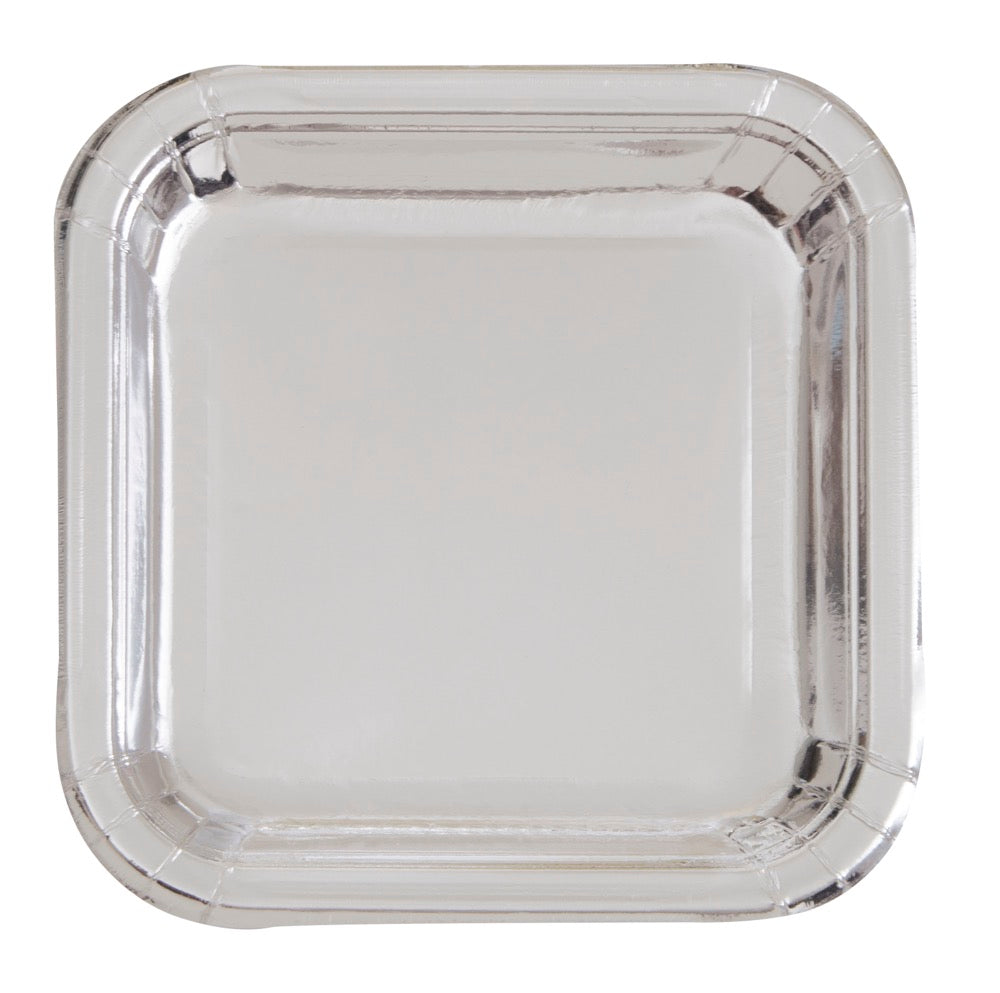 Silver Foil Square 9in Dinner Plates 8ct