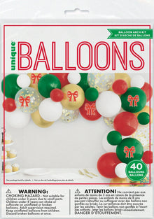 Assorted Solid & Confetti Latex Balloon Arch Kit with Christmas Bow Cutouts 46pc