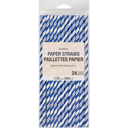 Striped Paper Straws 24ct - Blue