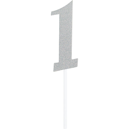 Silver Number Cake Topper 6in