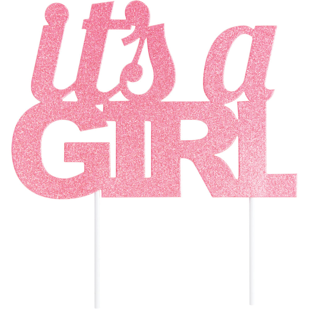 Pink Glitter It's a Girl Cake Topper