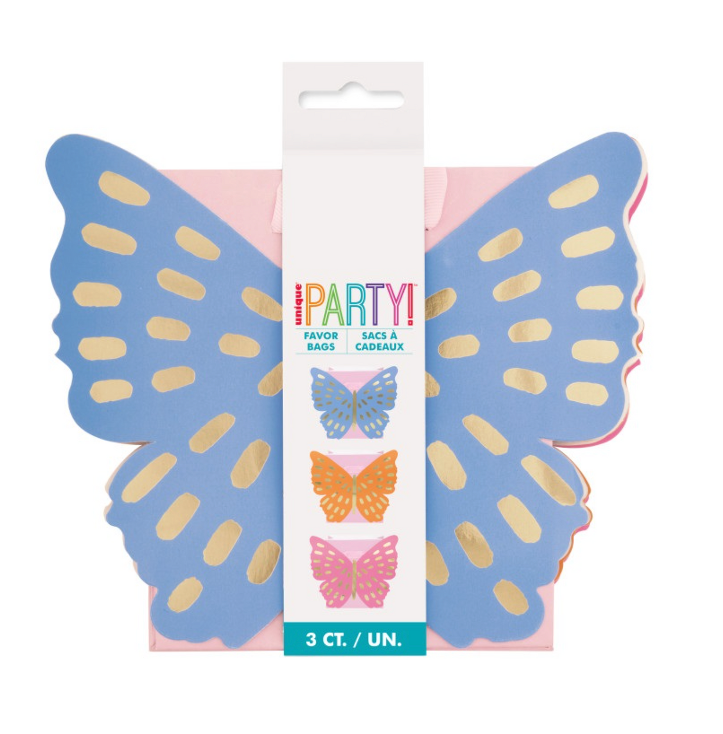 Butterfly-Shaped Foil Favor Bags with Ribbon Handles 3ct